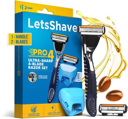 LetsShave Pro 4 Shaving Trial Kit for Men - Pro 4 Blade + Razor Handle + Razor Cap, Men