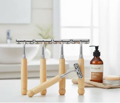 EcoGree Safety Shaving Razor Reusable Eco Friendly Razor with Long Natural Bamboo, Men & Women