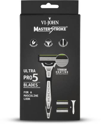 VI-JOHN Master Stroke Ultra Pro 5 Blade Shaving Razor for men (1 Handle + 2 Cartridges), Men
