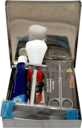 HADII Shaving Kit | Stainless Steel Box, Razor, Comb, Brush, Cream, Scissor, Combo, Men & Women