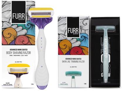 FURR By Pee Safe Body Shaving & Bikini Line Razor Combo For Women, Women