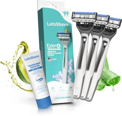 LetsShave Evior 6 Portable Razor for Women with Transparent Shave Gel 15ml, Women