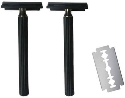 ME FIRST 2 Black Stainless Steel Premium Shaving Razor With 10PC Double Edge Blades, Men