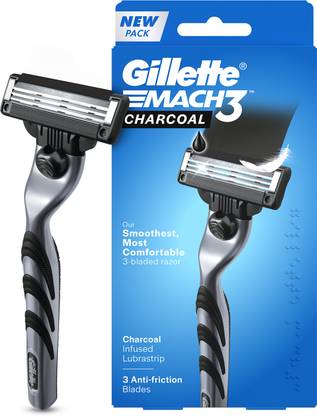 Gillette Mach3 Charcoal Shaving Razor for men with New Exfoliating Charcoal Lubrastrip, Men