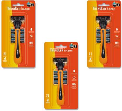 TRENDLER 3 blade Razor for Men Handle + 4 Cartridges for Smooth & Comfortable shave, Men