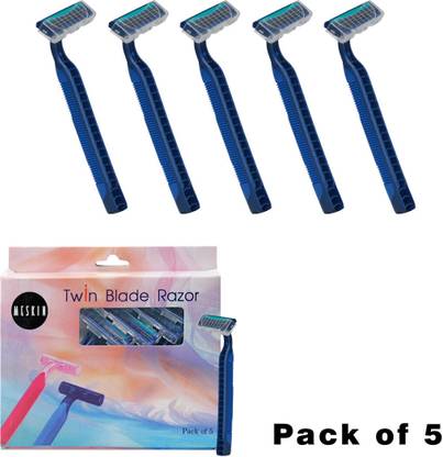 Meskin Stainless Steel Sweden Twin Blade Body Razor with Rubber Grip Handle Blue, Men & Women