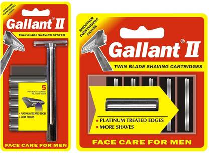 Gallant II Twin Blade Shaving Razor & Blades Pack of 5 (Total Pack of - 6), Men