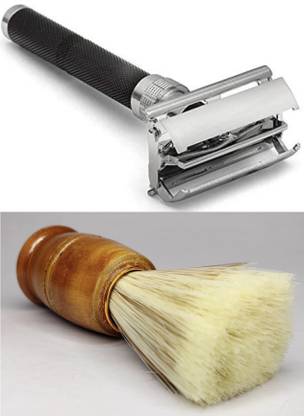 Loyalmart Double Edge Brass Shaving Razor Butterfly Mechanism & Premium Wooden Brush SR4, Men