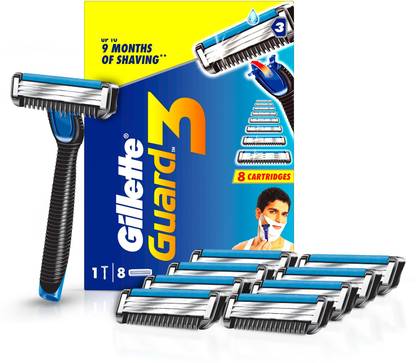 Gillette Guard 3 Single Razor for men with 8 shaving Blades, Men