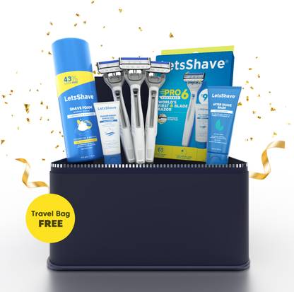 LetsShave 5-in-1 Pro 6 Portable Razor Grooming Kit, Shaving, Styling & Body Care Blade Set, Men