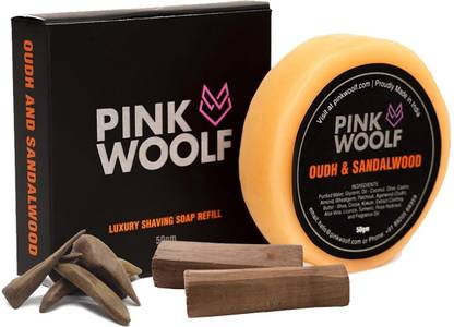 Pink Woolf Luxury Shaving Soap (REFILL) for Men – Rich Energizing Lather for a True Wet Shaving Experience – Deeply Moisturizing and Nourishing – Natural and Vegan (Oudh & Sandalwood) Shaving Soap
