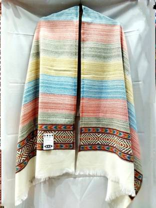 Pink World Wool Striped, Woven Women Shawl