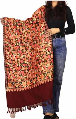SNandCo Pashmina, Wool Embroidered, Floral Print Women Shawl