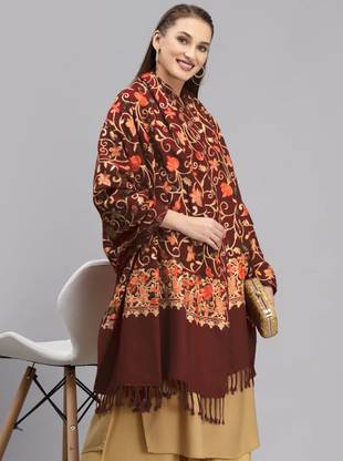 GK VILLA Wool Embroidered Women Shawl