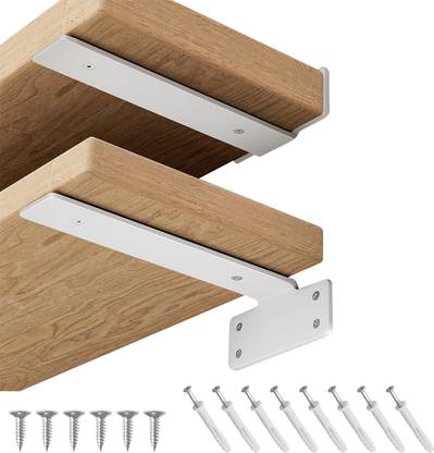 HASTHIP 2pcs Floating Shelf Brackets 6 inch T Shape Metal Rack White 16.7cm x 3cm Shelf Bracket