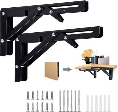 flerific Heavy Duty Folding Shelf Brackets, Wall Mounted Space Saver, Table/bench Support 12 inch Shelf Bracket