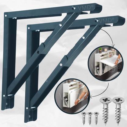 Vmd Heavy Duty 24" (Grey) Foldable Table Bracket, DIY Folding Shelves, l Bracket, Wall Angle Bracket, Folding Table Bracket with Fitting for fold Down (Pack of 2) Shelf Bracket