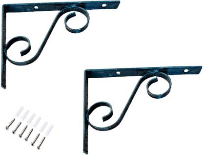 Q1 Beads 2 Pack 8" Angle Bracket L Bracket for Wall Shelf, Shop, Showroom, Rack (8 x 6 Inches, Black Powder Coated) 8 inches, 6 inches Shelf Bracket