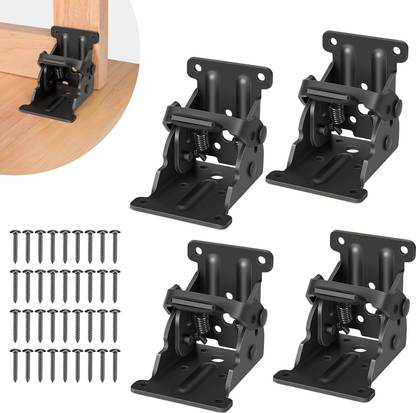 INDIWARRIOR 4 Pack Foldable Shelf Brackets Lock, Self-Lock Hinge for Table/bench Leg Support 4 Shelf Bracket