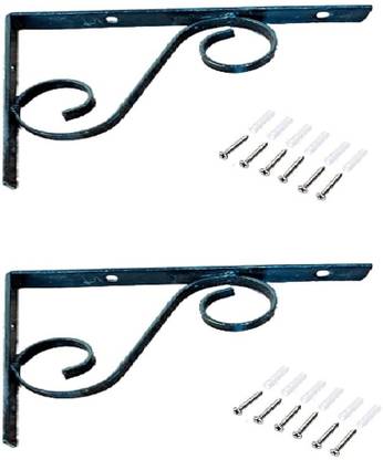 Q1 Beads 2 Pack 12" Angle Bracket L Bracket for Wall Shelf, Shop, Showroom, Rack (12 x 8 Inches, Black Powder Coated) 30 cm, 20 cm Shelf Bracket