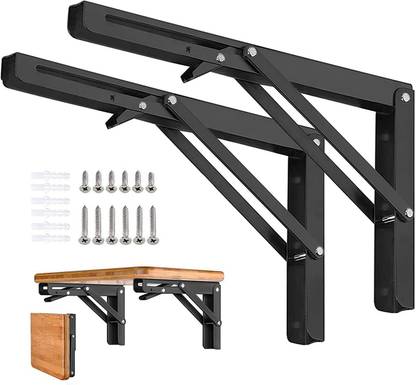 XAMILE Folding Shelf Brackets Heavy Metal Collapsible Shelf Bracket for Bench Table Half Shelf Bracket