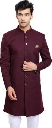 Mentoos Achkan Indo Western Kurta With Pajama Set Solid Sherwani