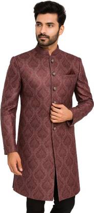 Shahi Achkan Elegant Maroon Textured Sherwani for Men Chevron, Embellished Sherwani