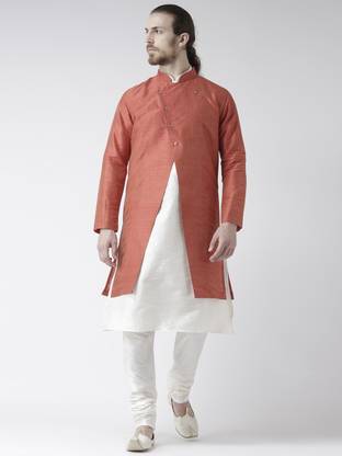 DEYANN Men Rust Red & Off White Solid Sherwani with Achkan Solid Sherwani