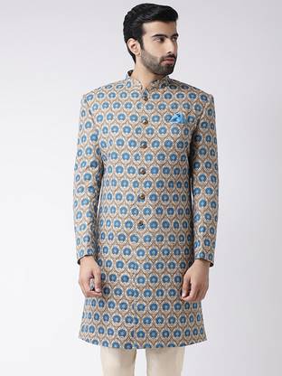 Kisah Kisah Men's Beige Sherwani Printed Sherwani