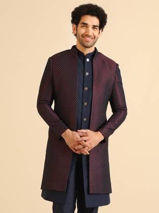 Kisah Kisah Men Wine Sherwani Self Design Sherwani