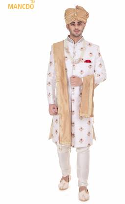 MANODO Men's Ethnic wedding set 5 pc Embroidered Sherwani Embroidered Sherwani