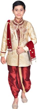 SEMINO Boys Festive & Party Wedding Sherwani With Dhoti and Dupatta Embroidered Sherwani