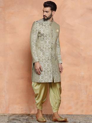 Kisah Kisah Men Light Green Sherwani Dhoti Pant Set Woven Sherwani