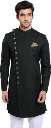 Mentoos Anghrakha Style Indo westorn Achkan with Pyjama Set Solid Sherwani