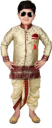 JOLEY POLEY Boys Festive & Party Sherwani With Dhoti Self Design Sherwani