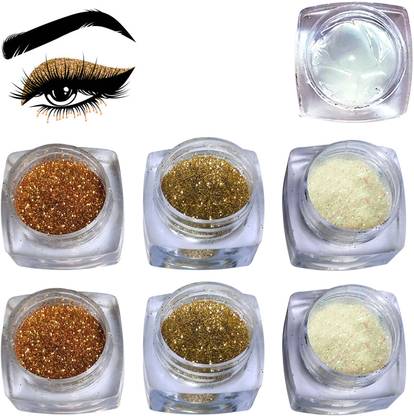 vizo Eye shadow Fine Glitter Cosmetic Powder Golden & White Shade with Glitter-glue
