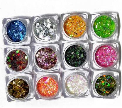 EVERERIN Nail Art Decorations Nail Glitter Flakes Sparkly 3D Colorful Nail Art Glitter