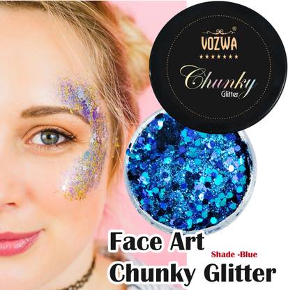 VOZWA Face Art Makeup Chunky Blue Glitter