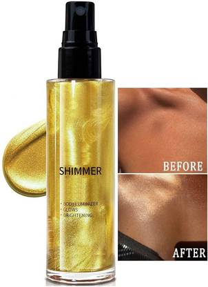 MYEONG Golden Shade Shimmer Spray Liquid Highlighter For Face Glow Face Hair And Body