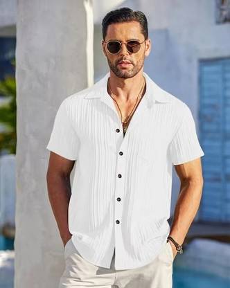 METRONAUT Men Self Design Casual White Shirt