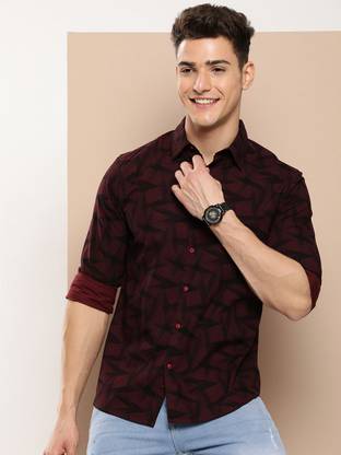 HERE&NOW Men Printed Casual Maroon Shirt