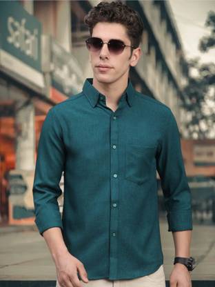 SOLSTICE Men Solid Casual Dark Green Shirt
