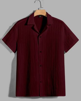 METRONAUT Men Self Design Casual Maroon Shirt