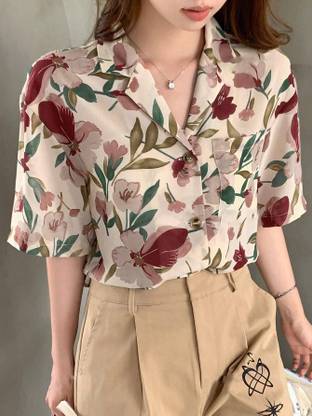 Leriya Fashion Casual Printed Women Beige Top