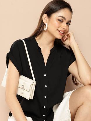 encore by INVICTUS Women Solid Casual Black Shirt