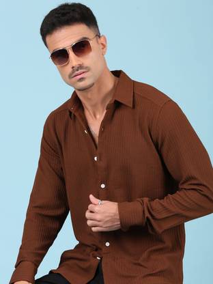 Voroxy Men Solid Casual Maroon Shirt