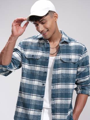 HIGHLANDER Men Checkered Casual Blue Shirt