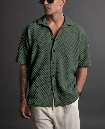 NexaFlair Men Self Design Casual Green Shirt