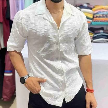 COMBRAIDED Men Self Design Casual White Shirt