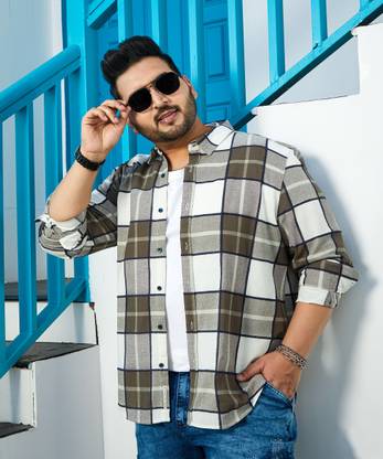 Instafab Plus Men Checkered Casual Green Shirt